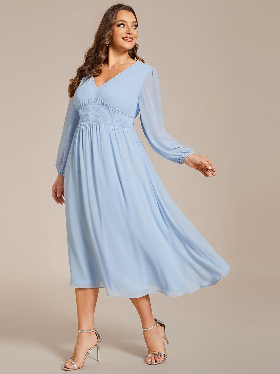 ever AMARA|Elegant V Neck Long Sleeves Midi Wedding Guest Dress(Final Sale)