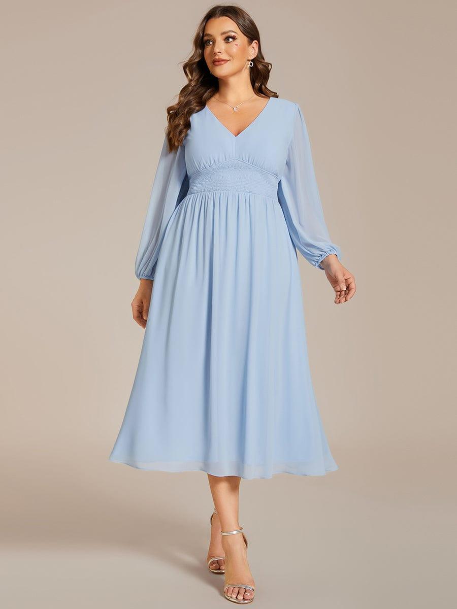 ever AMARA|Elegant V Neck Long Sleeves Midi Wedding Guest Dress(Final Sale)