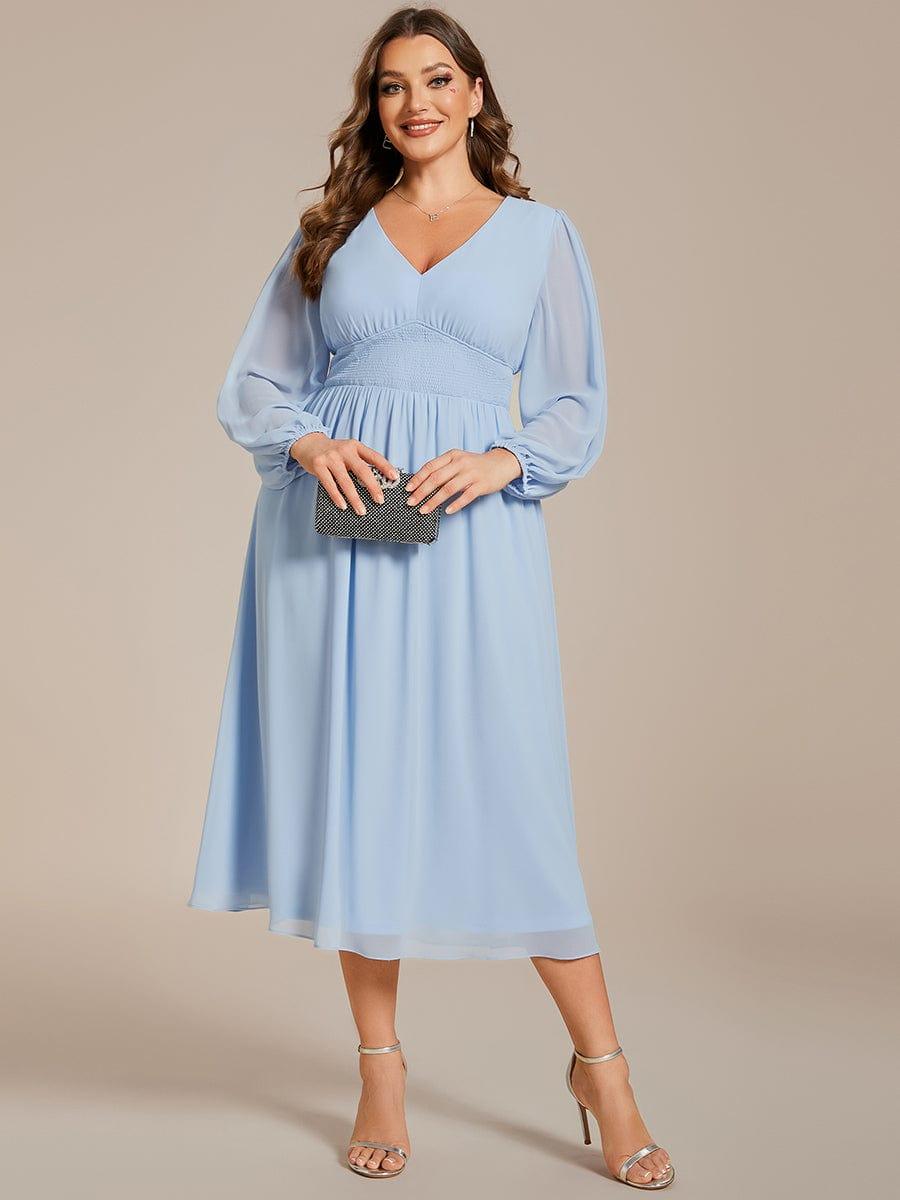 ever AMARA|Elegant V Neck Long Sleeves Midi Wedding Guest Dress(Final Sale)