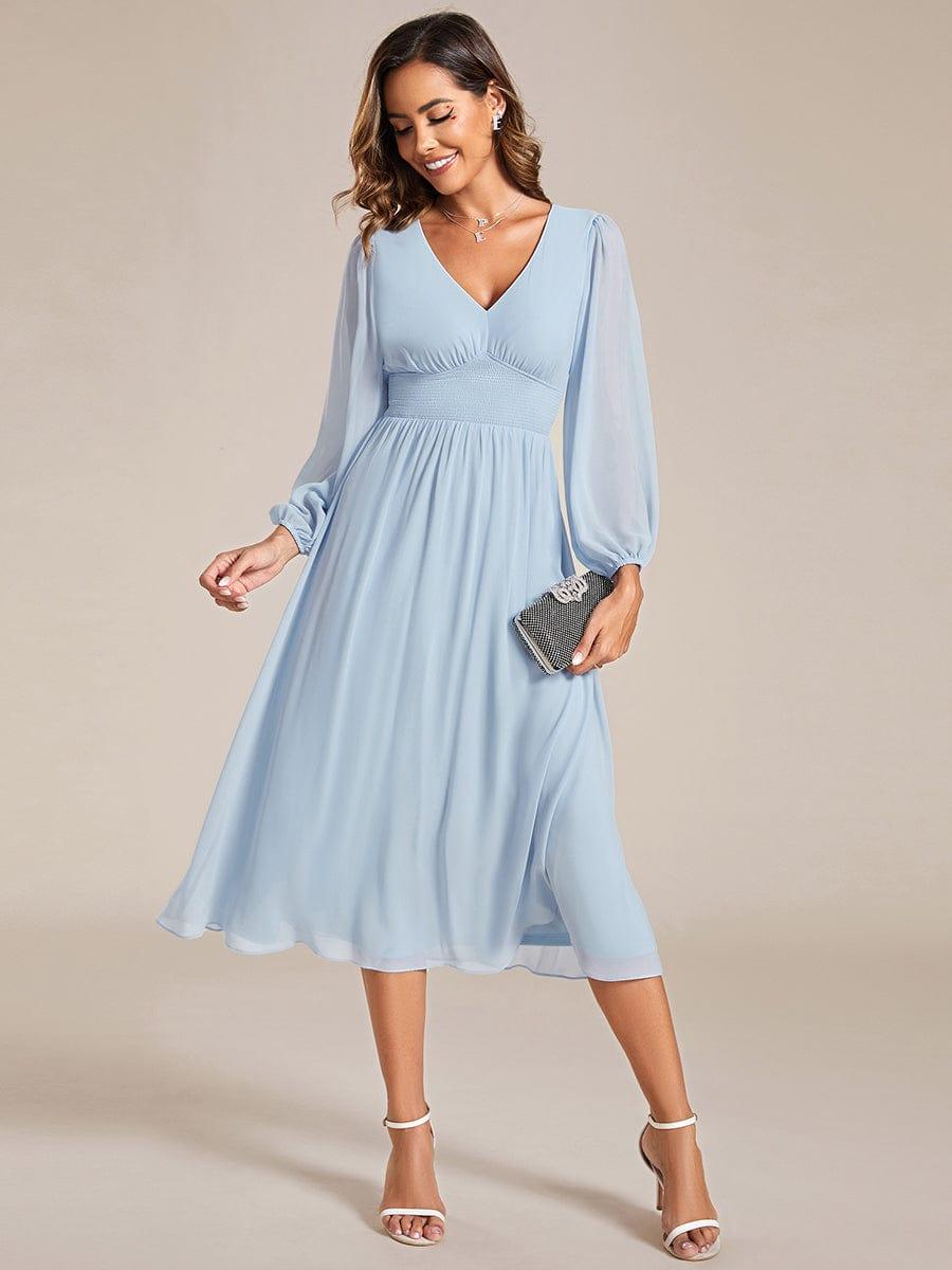 ever AMARA|Elegant V Neck Long Sleeves Midi Wedding Guest Dress(Final Sale)