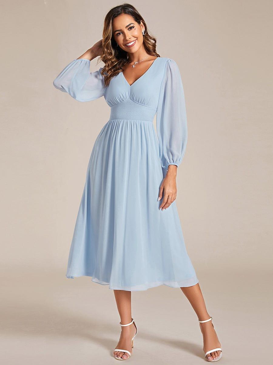 ever AMARA|Elegant V Neck Long Sleeves Midi Wedding Guest Dress(Final Sale)