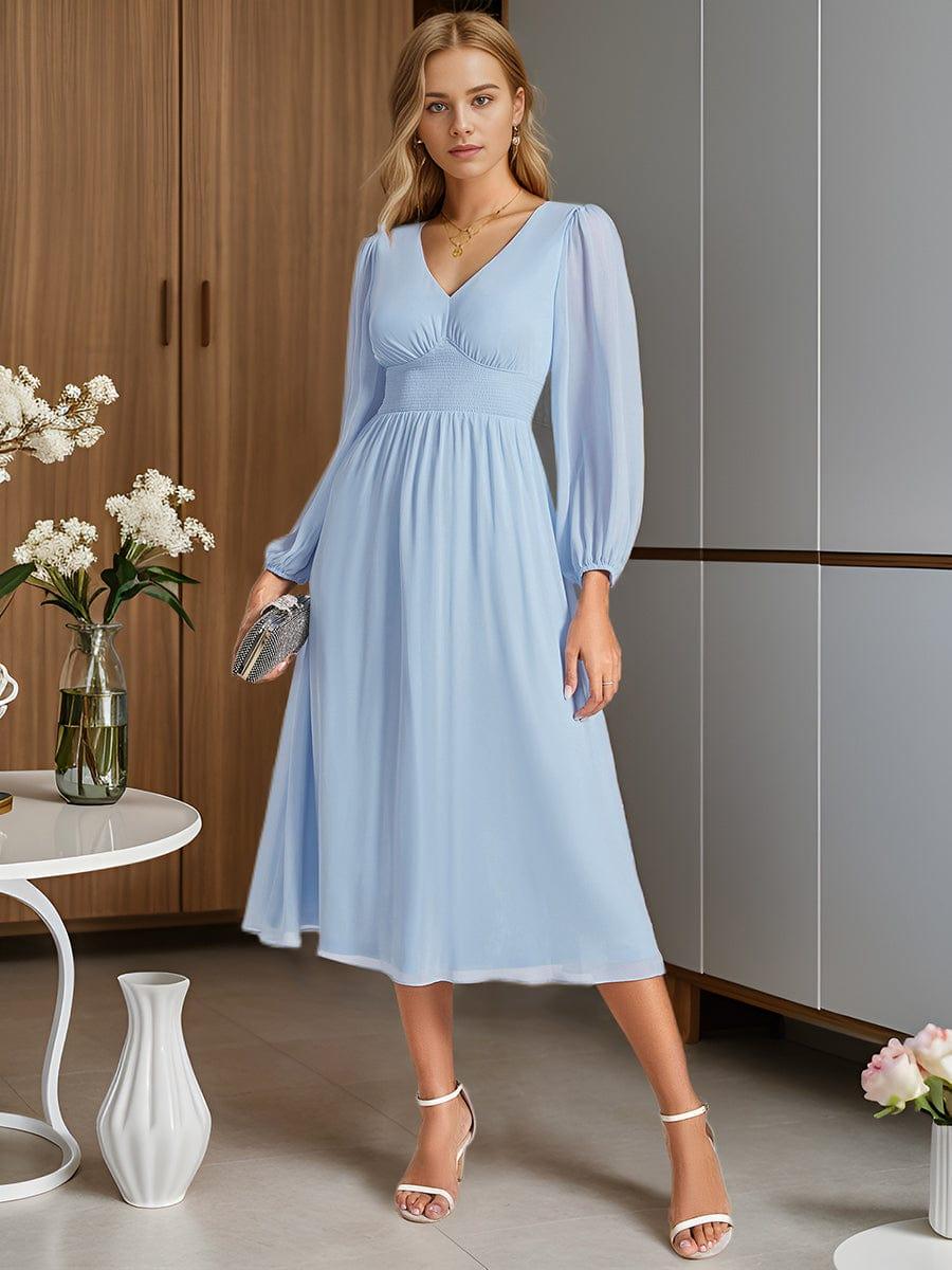 ever AMARA|Elegant V Neck Long Sleeves Midi Wedding Guest Dress(Final Sale)