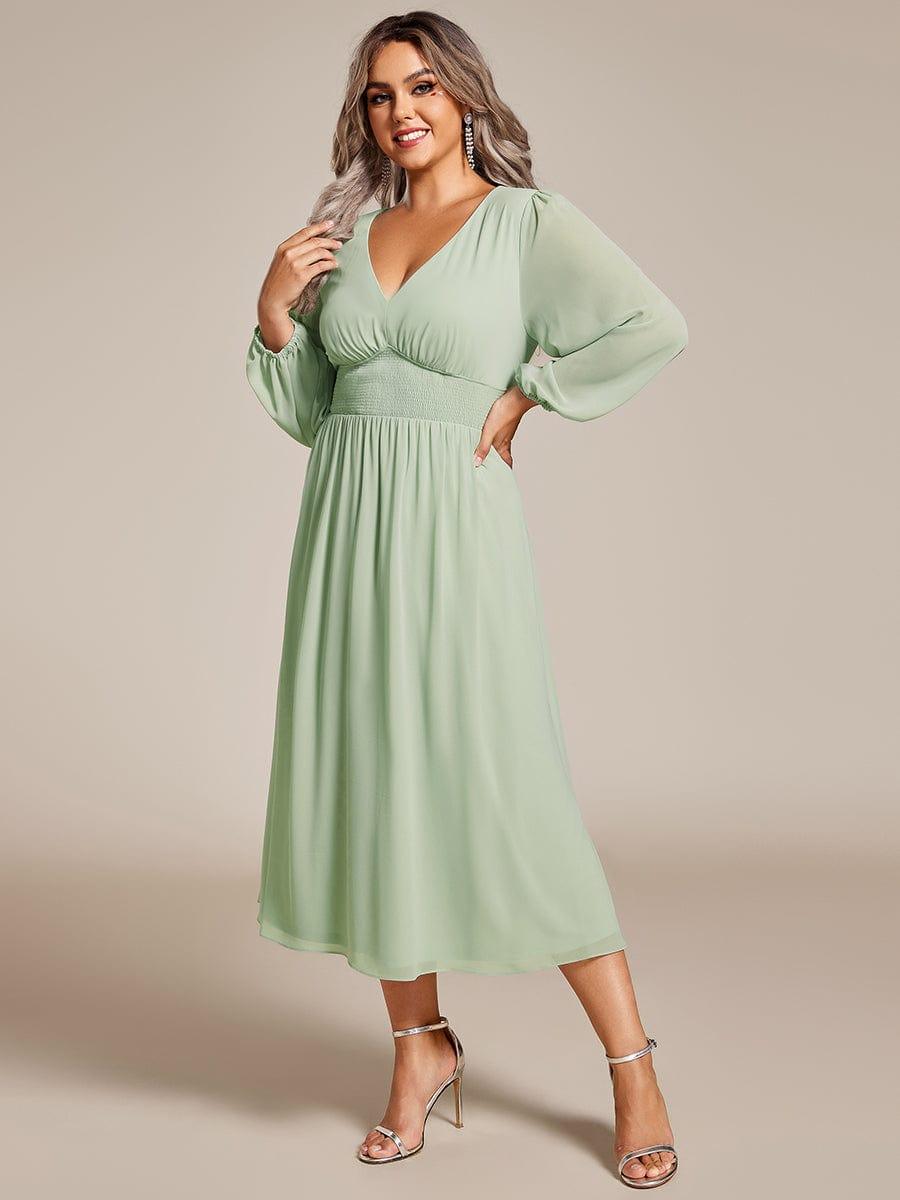 ever AMARA|Elegant V Neck Long Sleeves Midi Wedding Guest Dress(Final Sale)