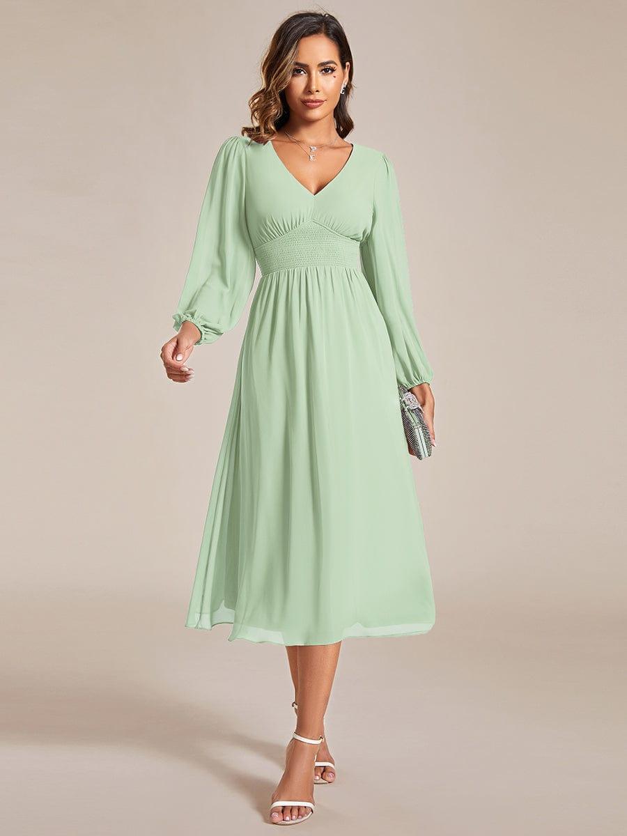 ever AMARA|Elegant V Neck Long Sleeves Midi Wedding Guest Dress(Final Sale)