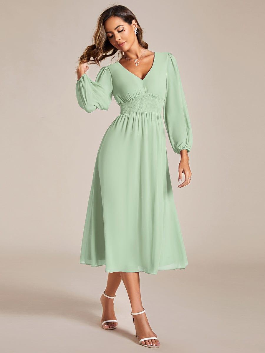 ever AMARA|Elegant V Neck Long Sleeves Midi Wedding Guest Dress(Final Sale)