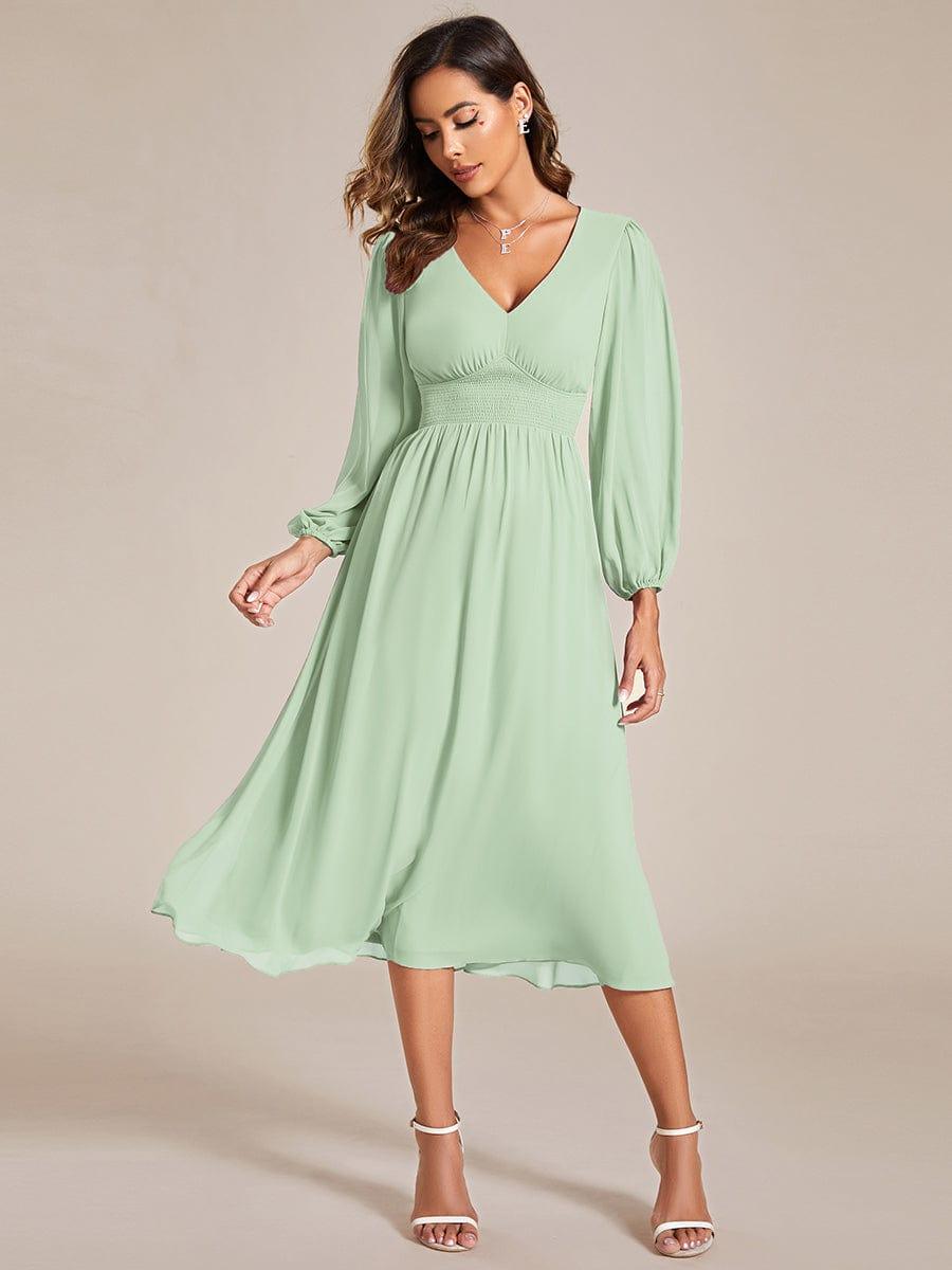 ever AMARA|Elegant V Neck Long Sleeves Midi Wedding Guest Dress(Final Sale)