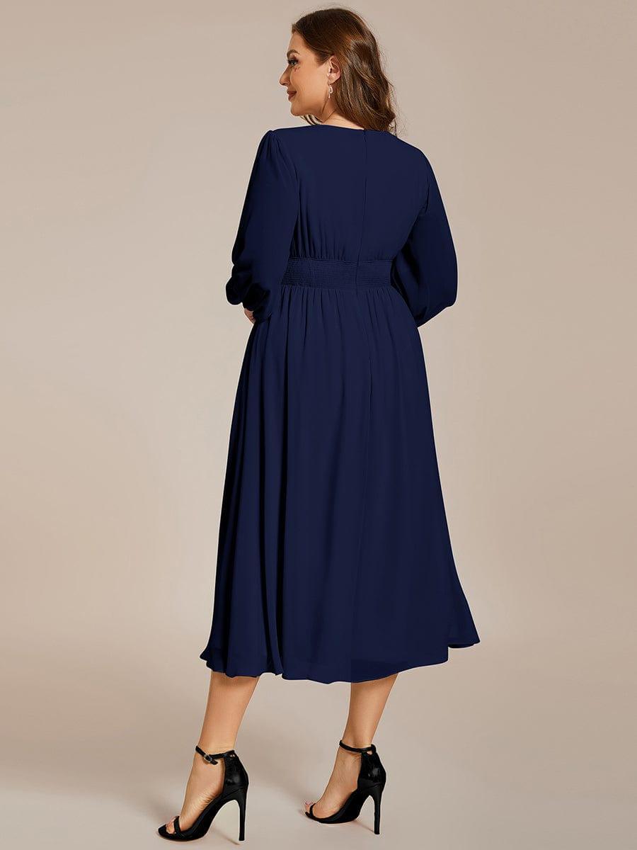 ever AMARA|Elegant V Neck Long Sleeves Midi Wedding Guest Dress(Final Sale)