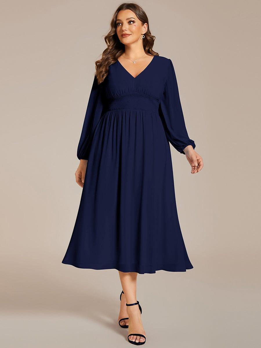 ever AMARA|Elegant V Neck Long Sleeves Midi Wedding Guest Dress(Final Sale)