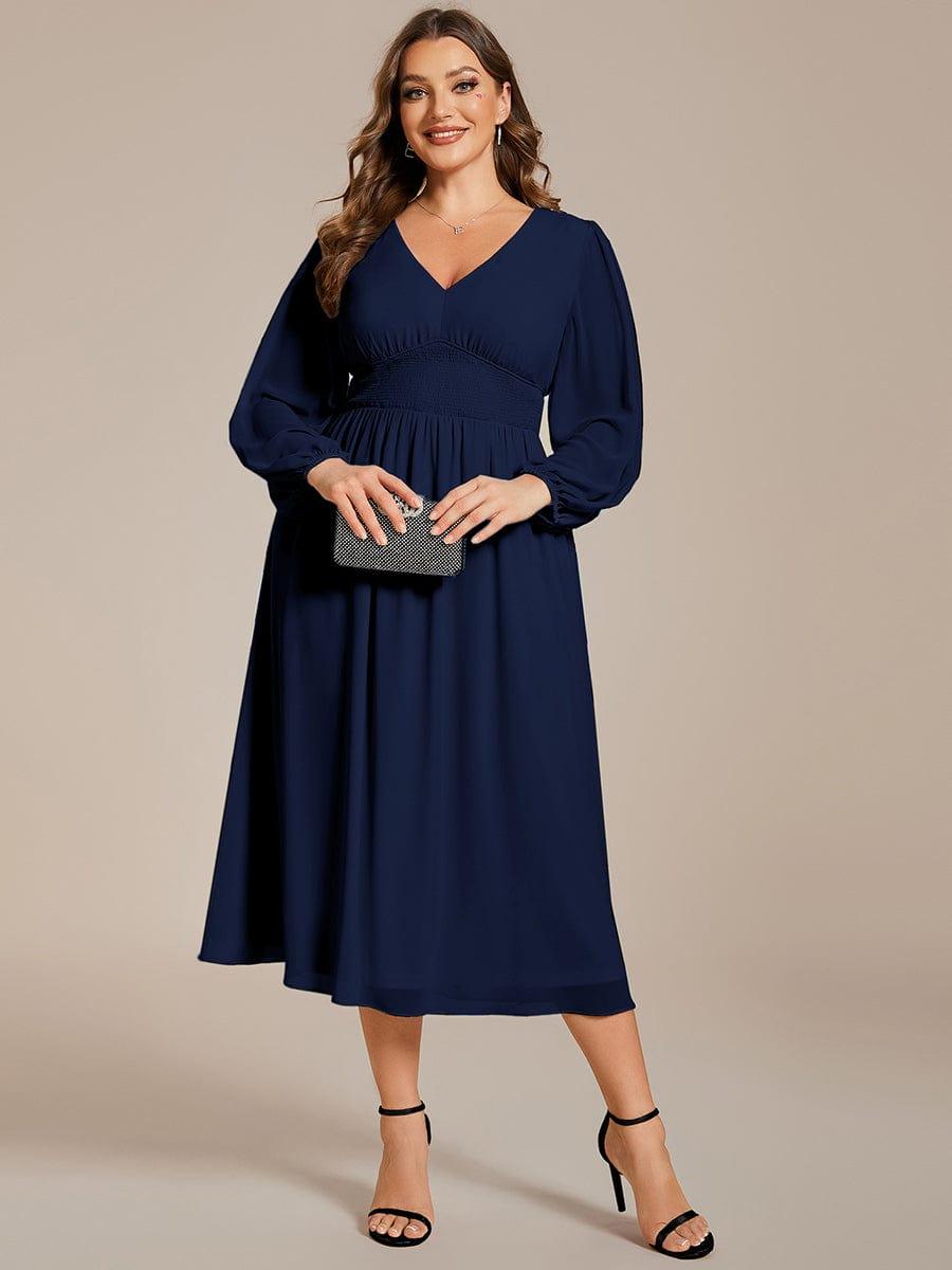 ever AMARA|Elegant V Neck Long Sleeves Midi Wedding Guest Dress(Final Sale)