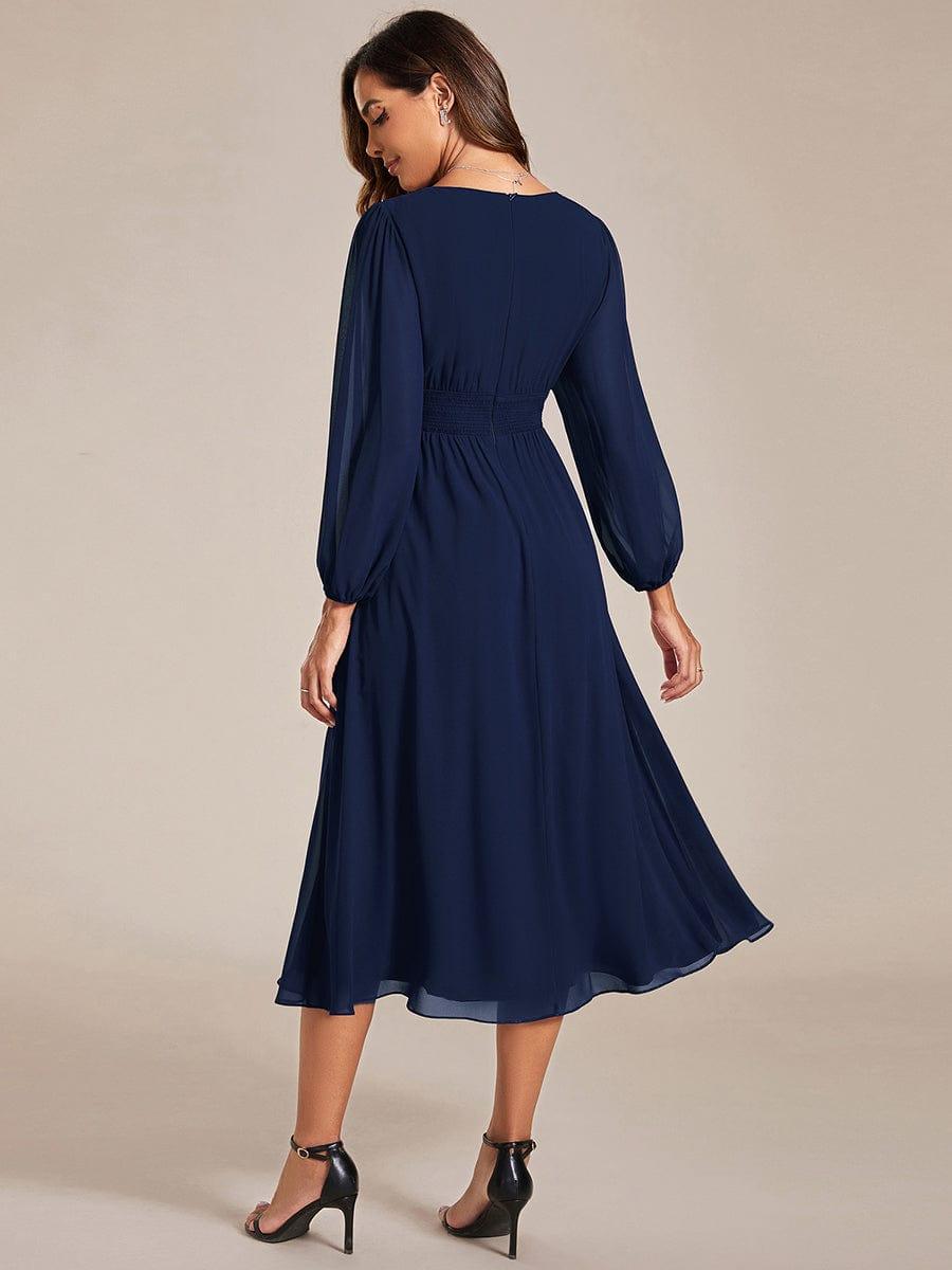 ever AMARA|Elegant V Neck Long Sleeves Midi Wedding Guest Dress(Final Sale)