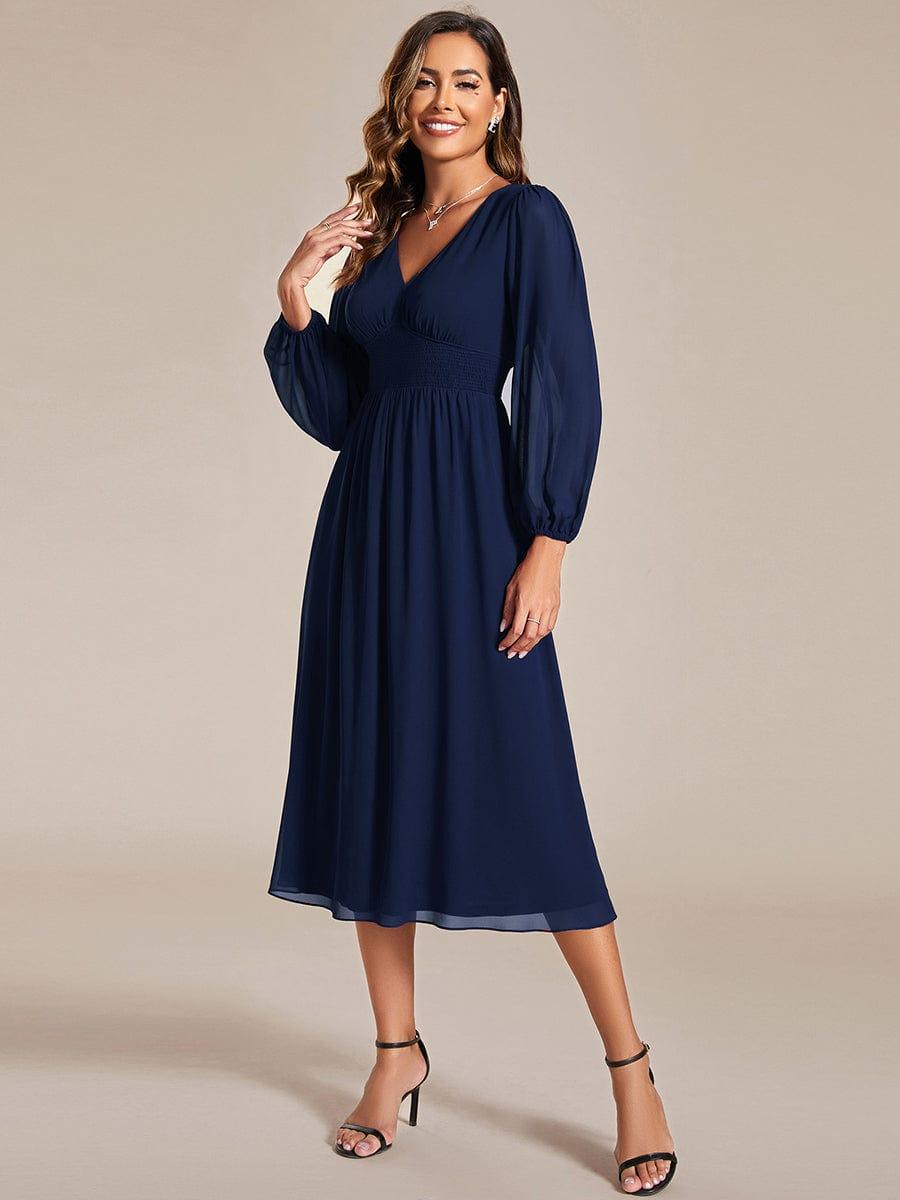 ever AMARA|Elegant V Neck Long Sleeves Midi Wedding Guest Dress(Final Sale)