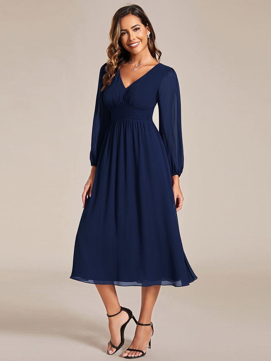 ever AMARA|Elegant V Neck Long Sleeves Midi Wedding Guest Dress(Final Sale)