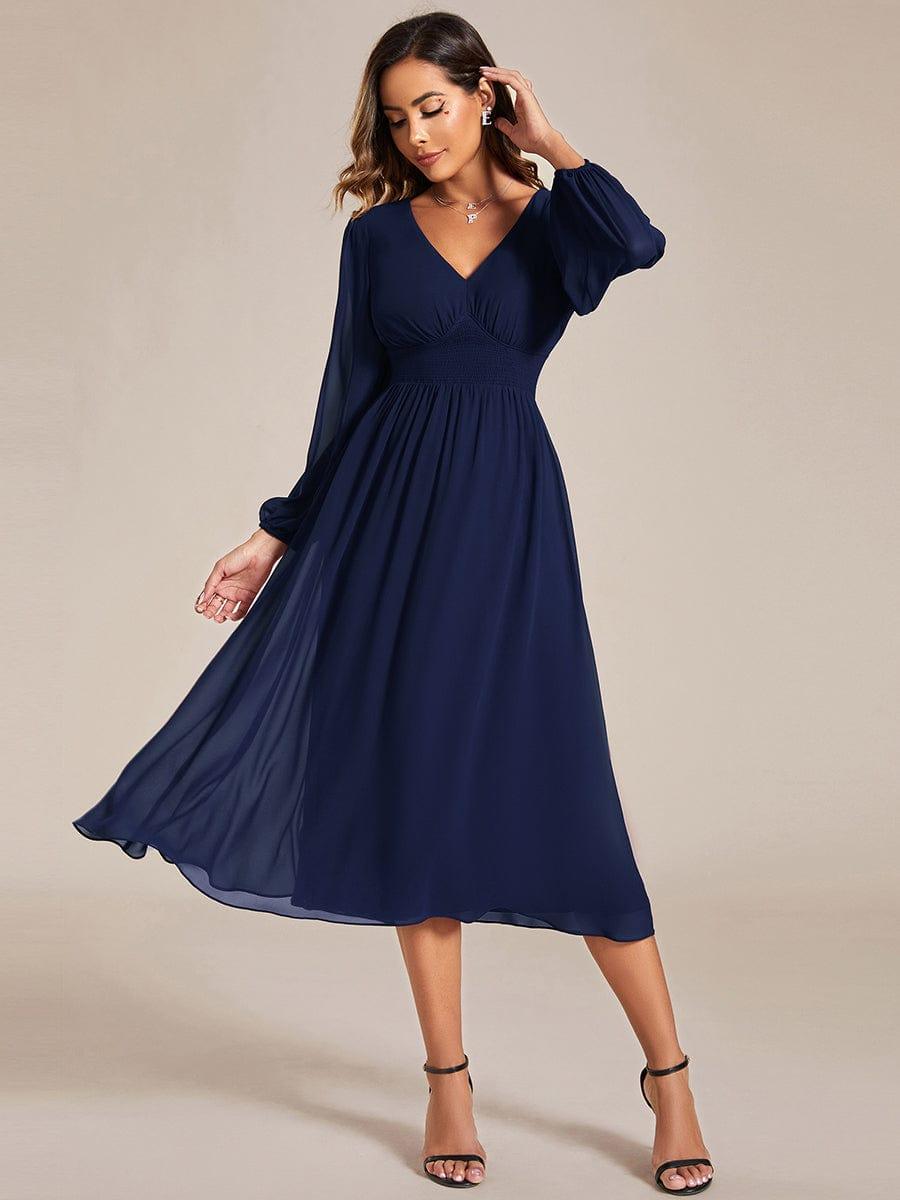 ever AMARA|Elegant V Neck Long Sleeves Midi Wedding Guest Dress(Final Sale)