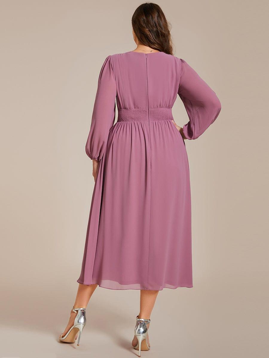 ever AMARA|Elegant V Neck Long Sleeves Midi Wedding Guest Dress(Final Sale)