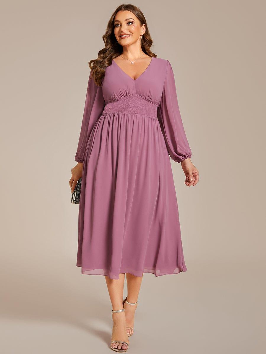 ever AMARA|Elegant V Neck Long Sleeves Midi Wedding Guest Dress(Final Sale)