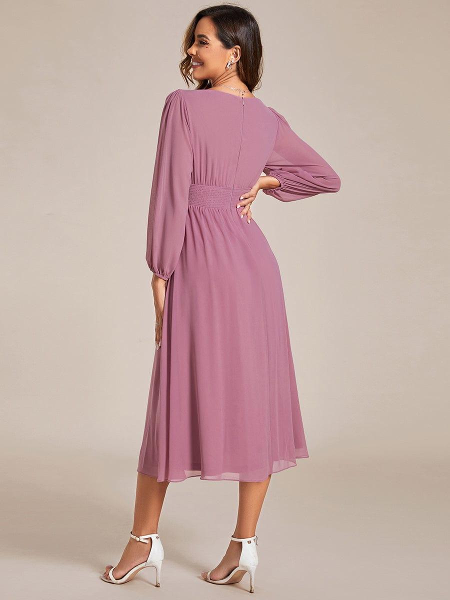 ever AMARA|Elegant V Neck Long Sleeves Midi Wedding Guest Dress(Final Sale)