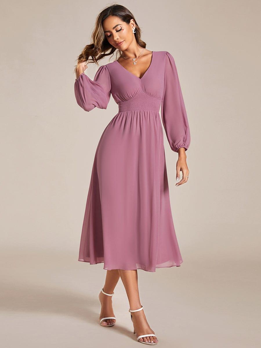 ever AMARA|Elegant V Neck Long Sleeves Midi Wedding Guest Dress(Final Sale)