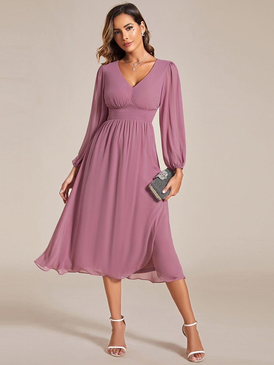 ever AMARA|Elegant V Neck Long Sleeves Midi Wedding Guest Dress(Final Sale)