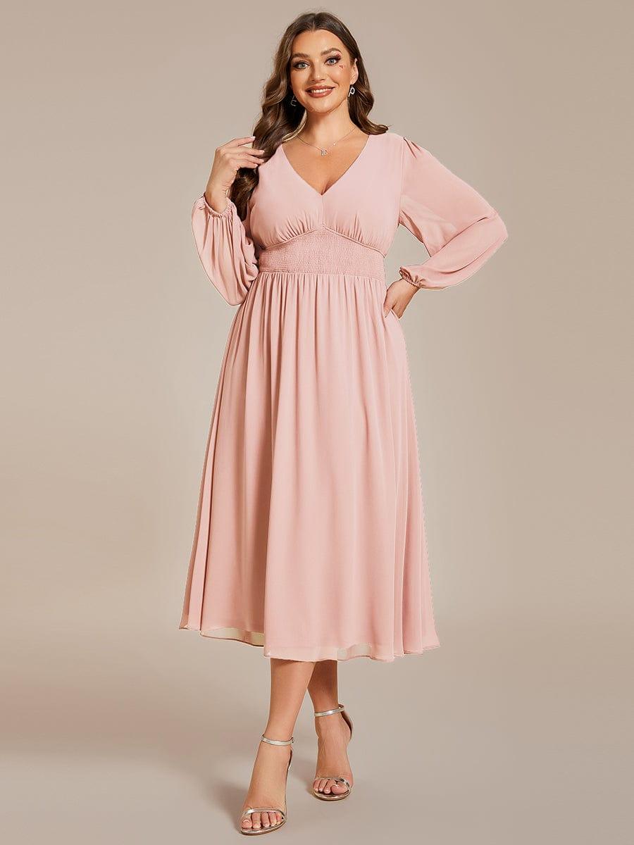 ever AMARA|Elegant V Neck Long Sleeves Midi Wedding Guest Dress(Final Sale)