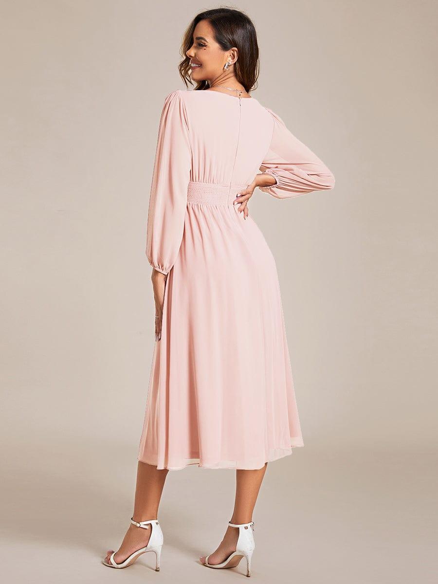 ever AMARA|Elegant V Neck Long Sleeves Midi Wedding Guest Dress(Final Sale)