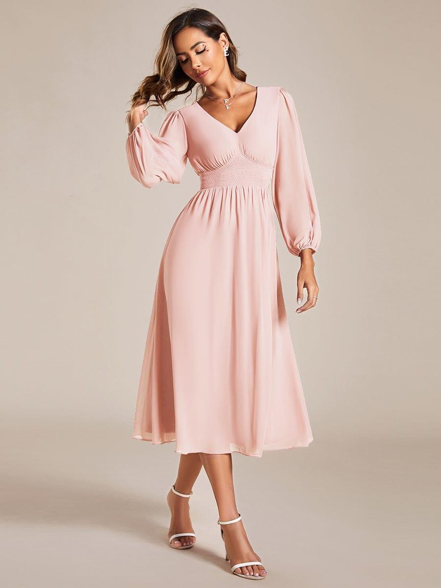 ever AMARA|Elegant V Neck Long Sleeves Midi Wedding Guest Dress(Final Sale)