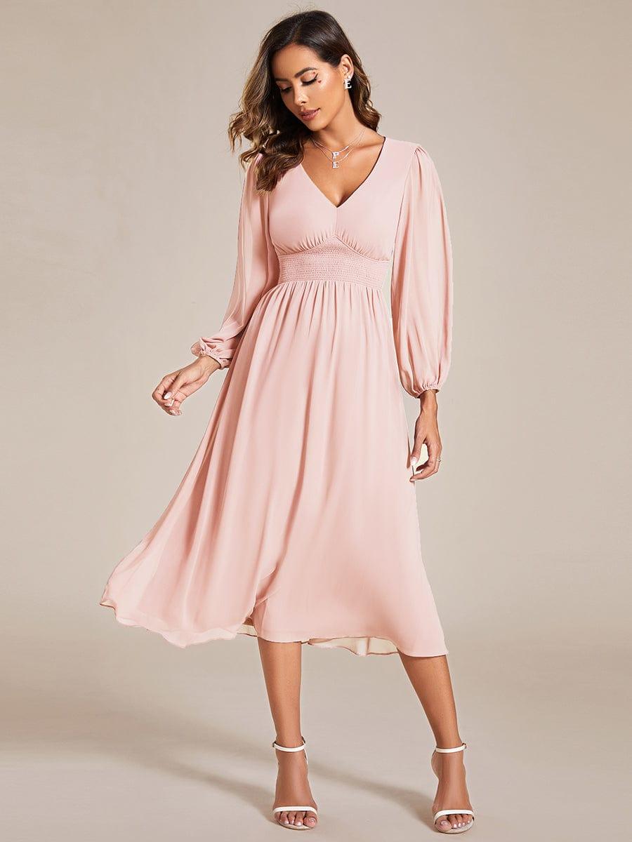 ever AMARA|Elegant V Neck Long Sleeves Midi Wedding Guest Dress(Final Sale)