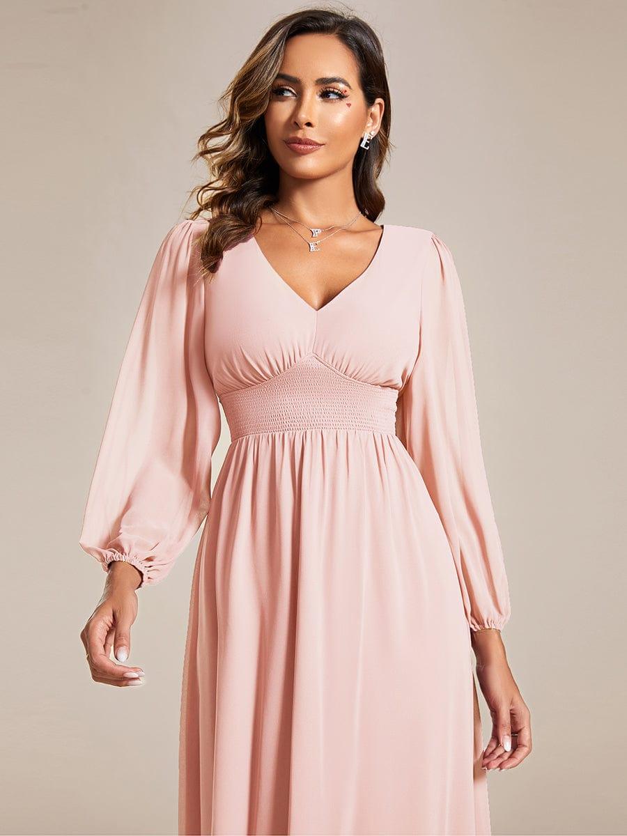 ever AMARA|Elegant V Neck Long Sleeves Midi Wedding Guest Dress(Final Sale)