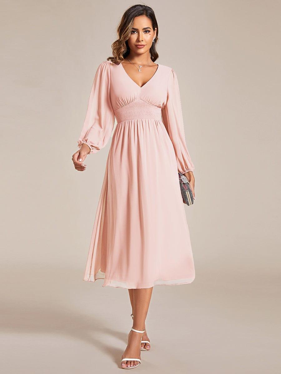 ever AMARA|Elegant V Neck Long Sleeves Midi Wedding Guest Dress(Final Sale)