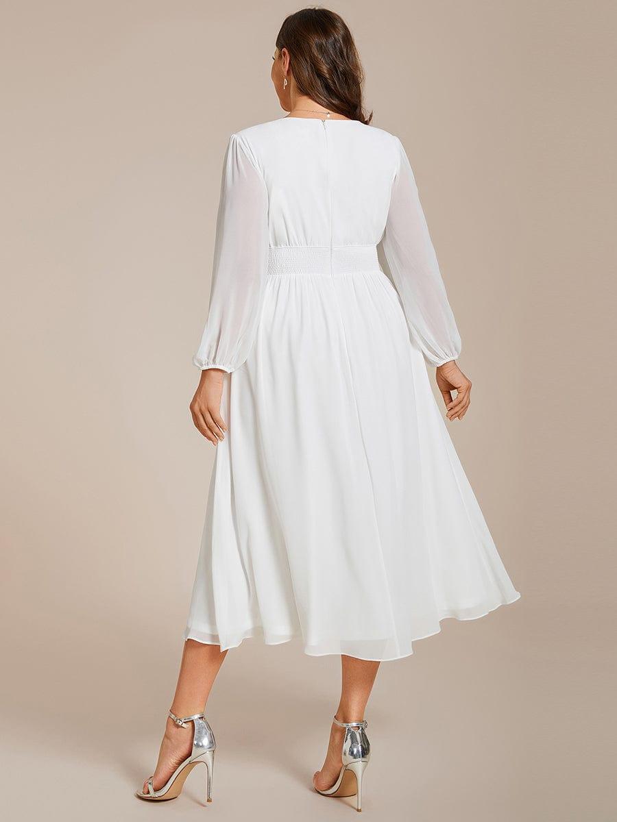 ever AMARA|Elegant V Neck Long Sleeves Midi Wedding Guest Dress(Final Sale)