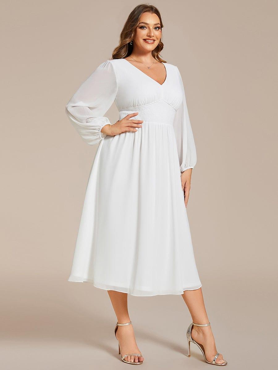 ever AMARA|Elegant V Neck Long Sleeves Midi Wedding Guest Dress(Final Sale)