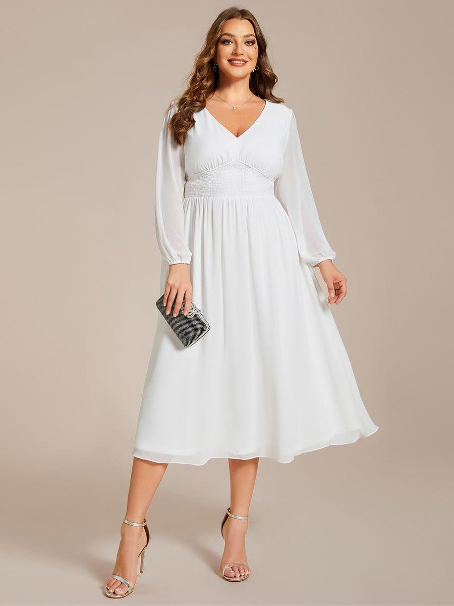 ever AMARA|Elegant V Neck Long Sleeves Midi Wedding Guest Dress(Final Sale)