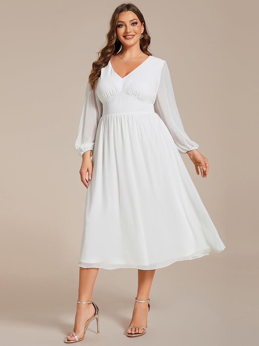 ever AMARA|Elegant V Neck Long Sleeves Midi Wedding Guest Dress(Final Sale)