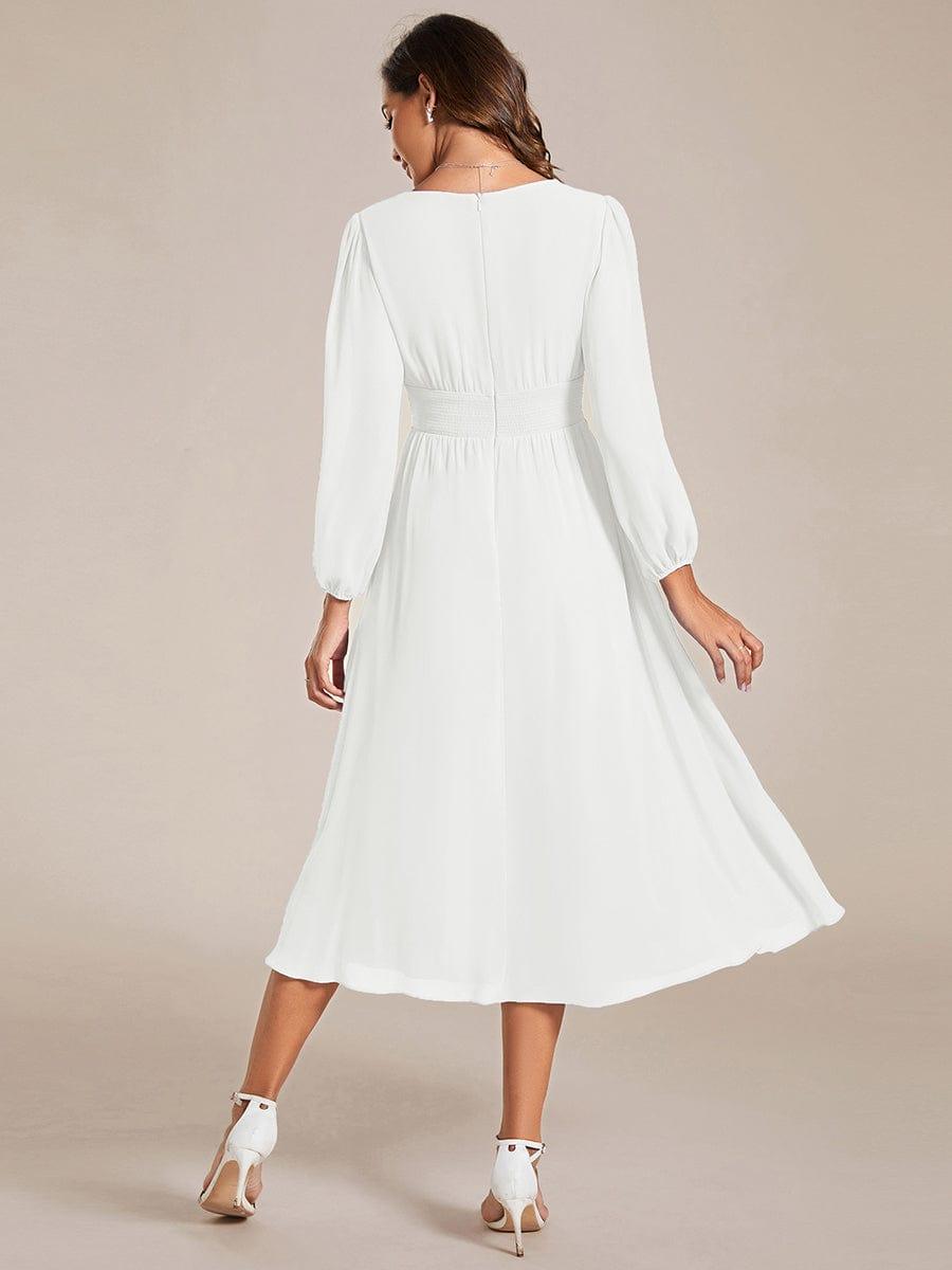 ever AMARA|Elegant V Neck Long Sleeves Midi Wedding Guest Dress(Final Sale)