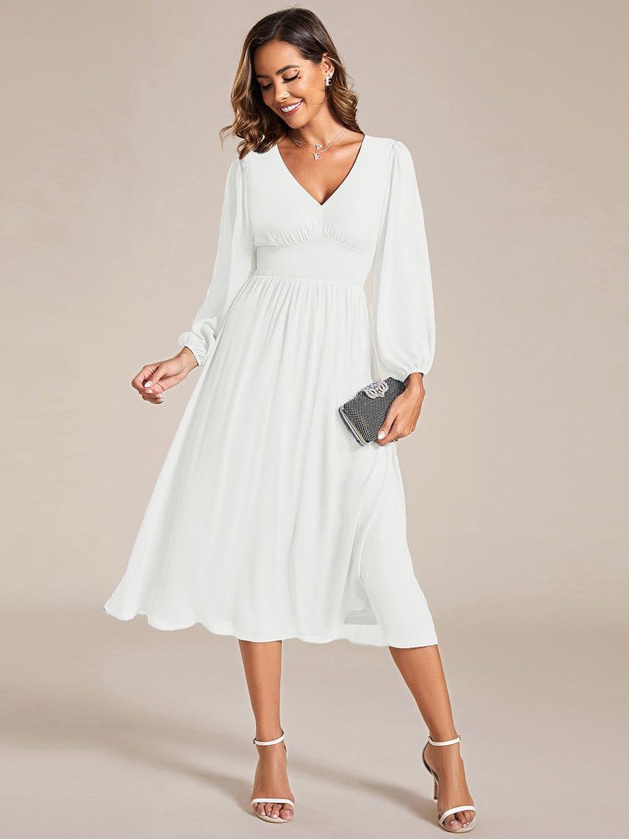 ever AMARA|Elegant V Neck Long Sleeves Midi Wedding Guest Dress(Final Sale)