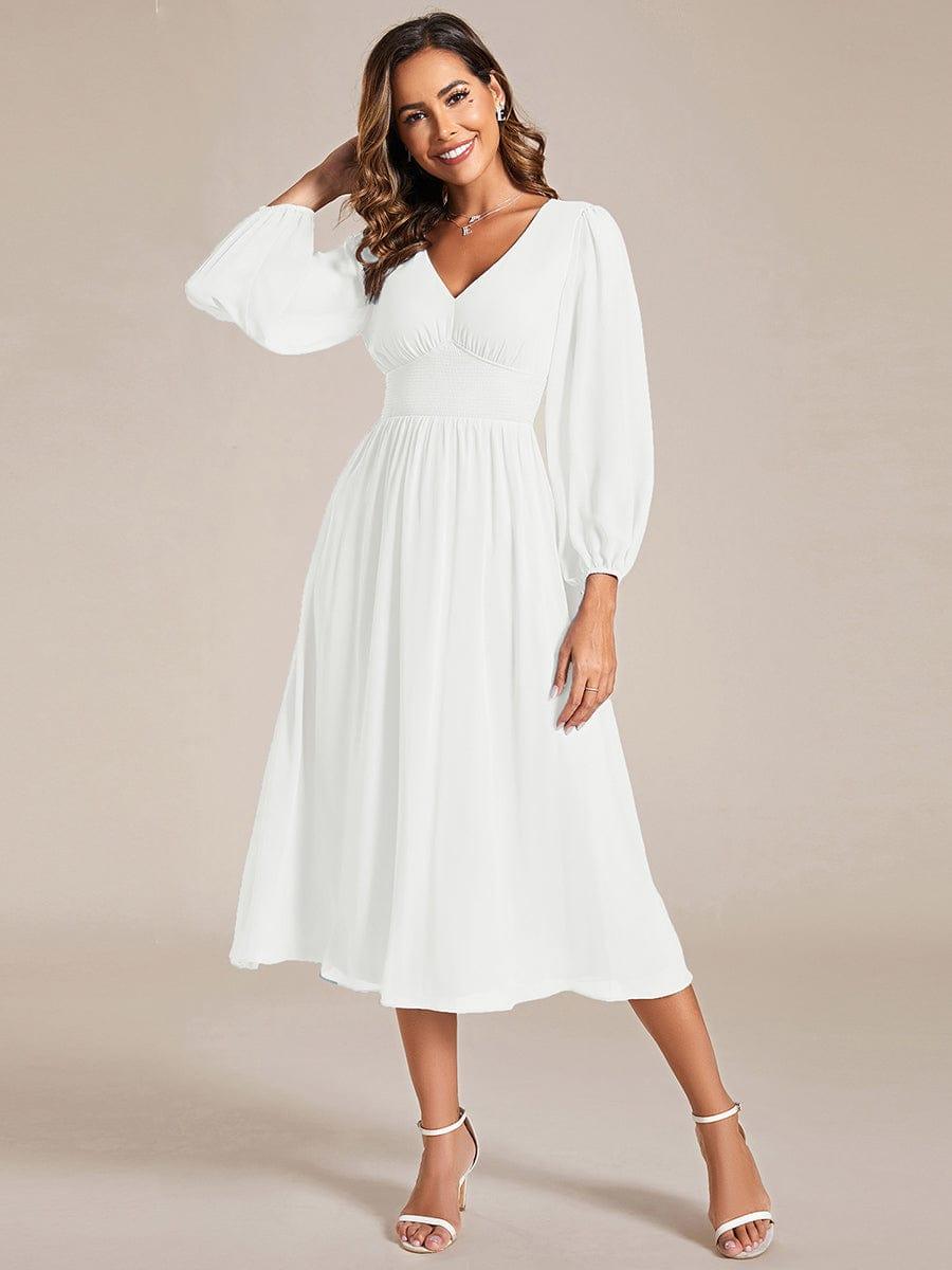 ever AMARA|Elegant V Neck Long Sleeves Midi Wedding Guest Dress(Final Sale)