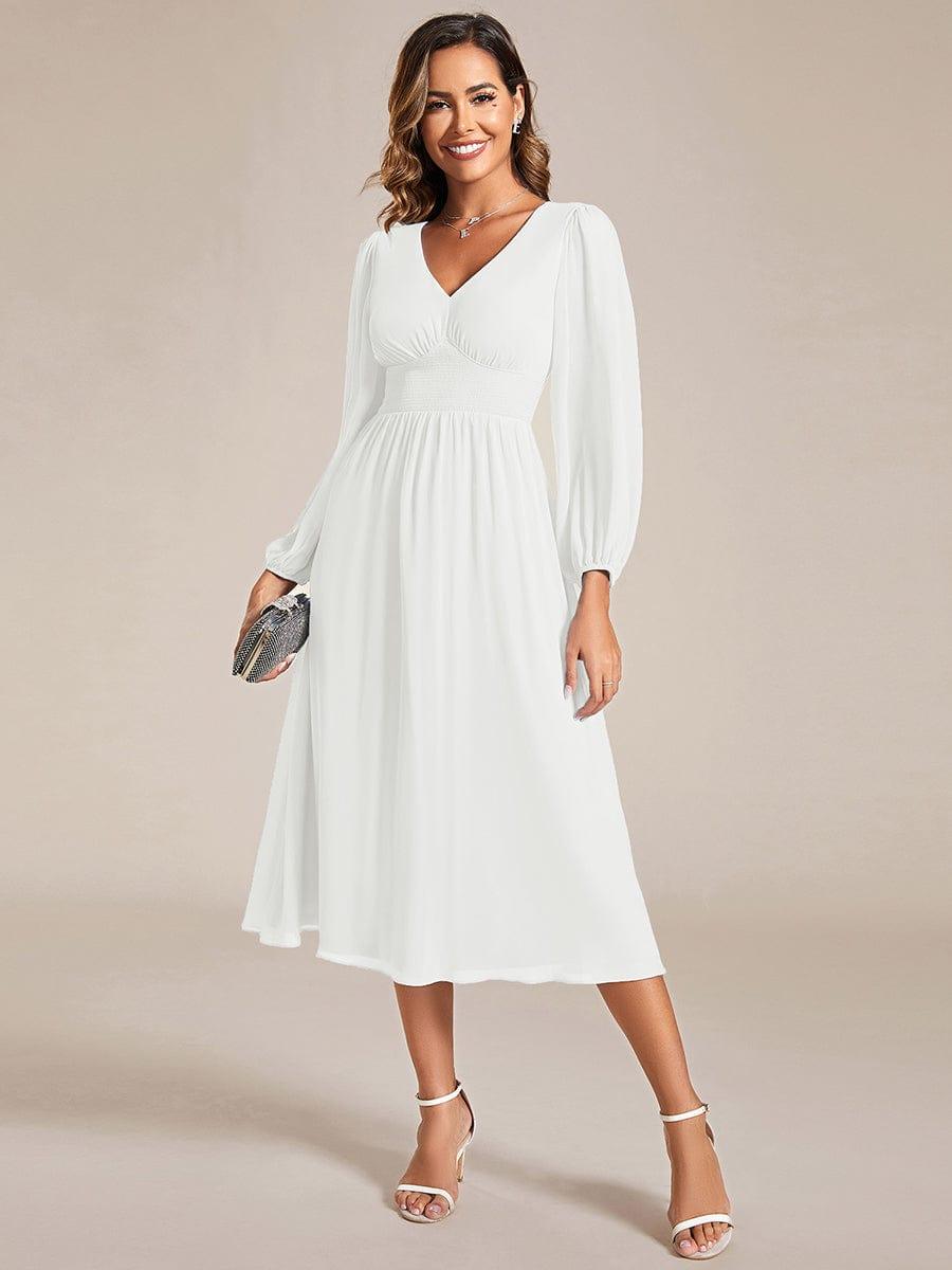 ever AMARA|Elegant V Neck Long Sleeves Midi Wedding Guest Dress(Final Sale)