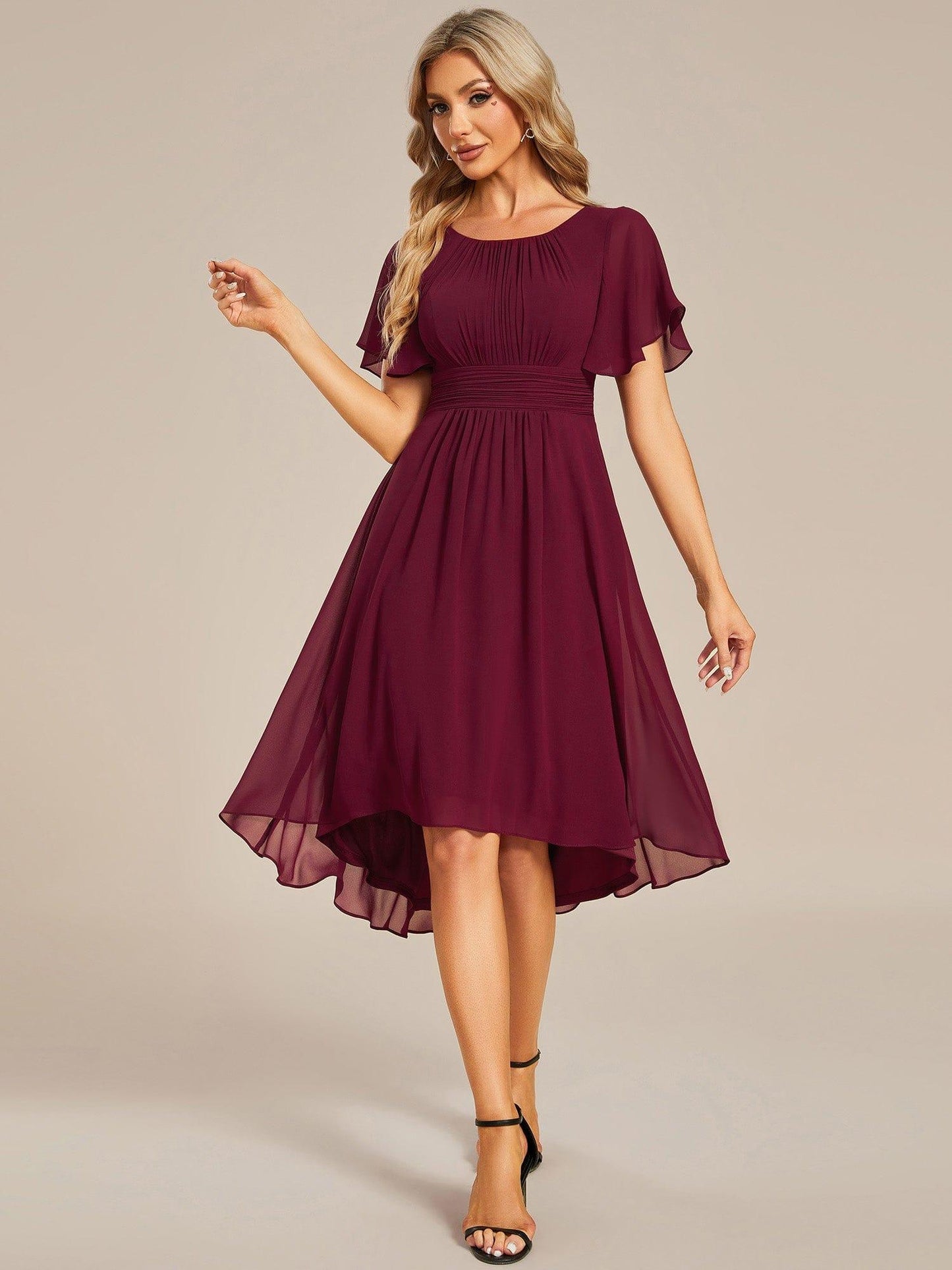 ever EDEN|Flowy Chiffon Round Neckline A-Line Knee Length Wedding Guest Dress