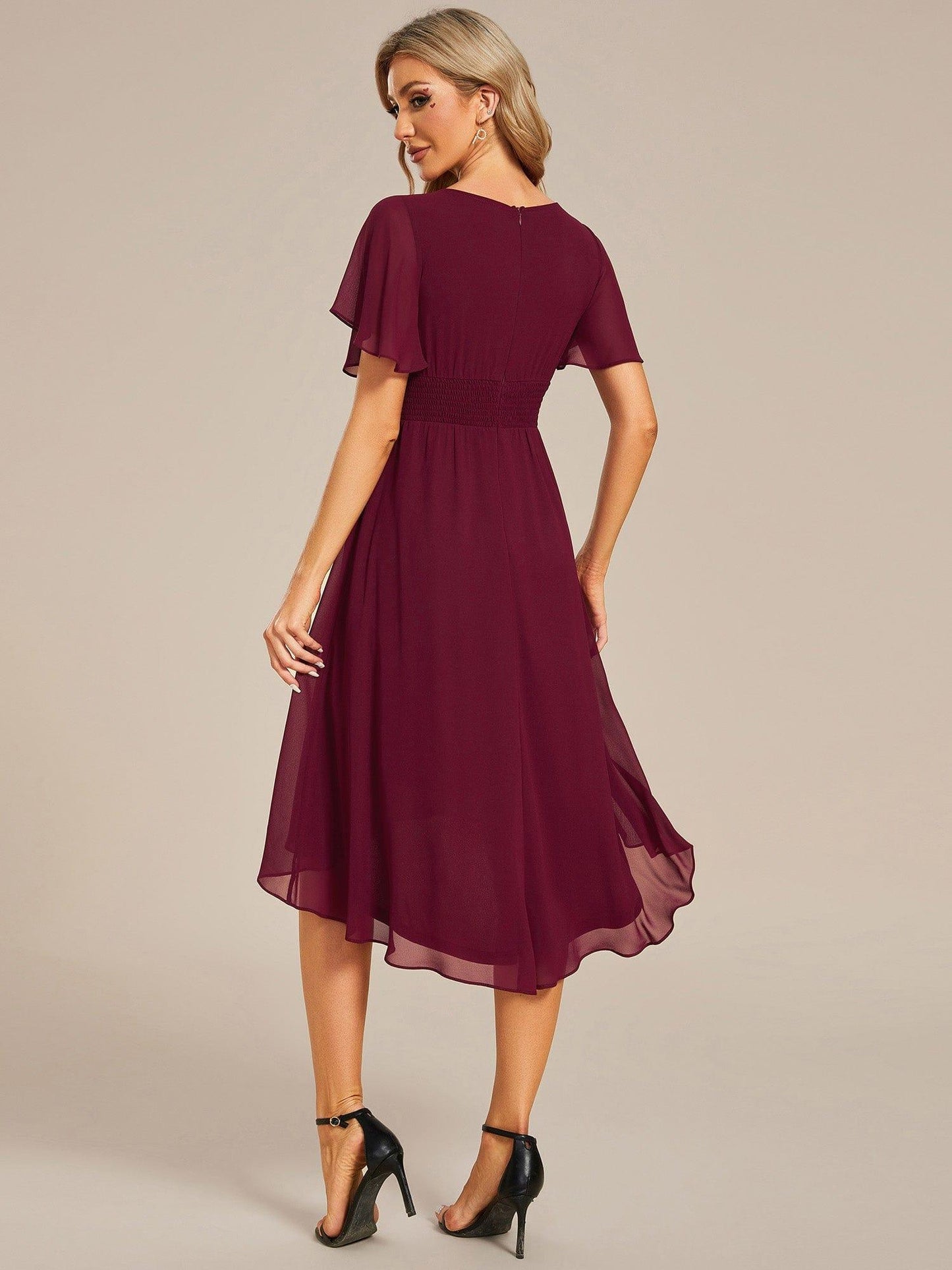 ever EDEN|Flowy Chiffon Round Neckline A-Line Knee Length Wedding Guest Dress