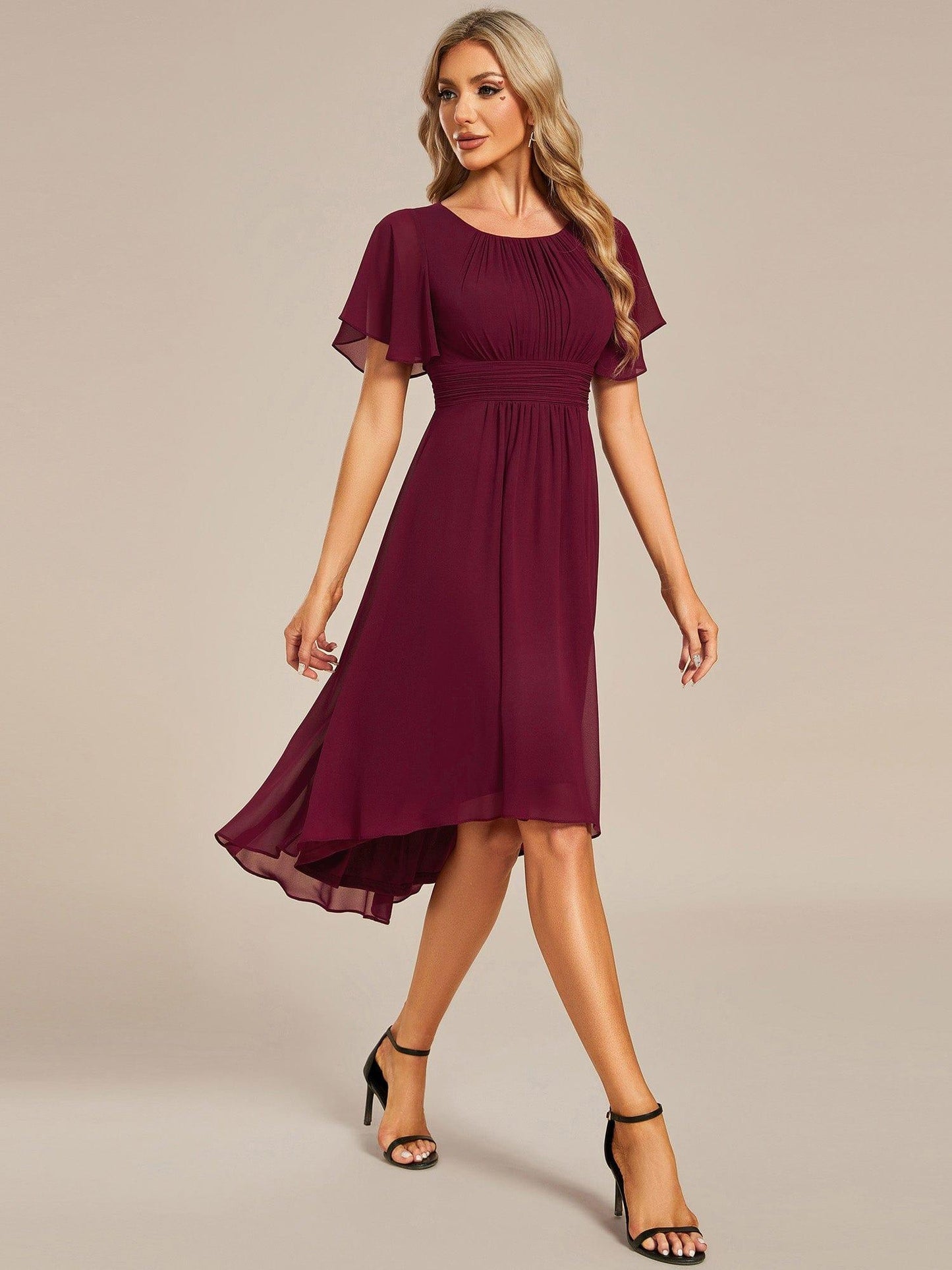 ever EDEN|Flowy Chiffon Round Neckline A-Line Knee Length Wedding Guest Dress