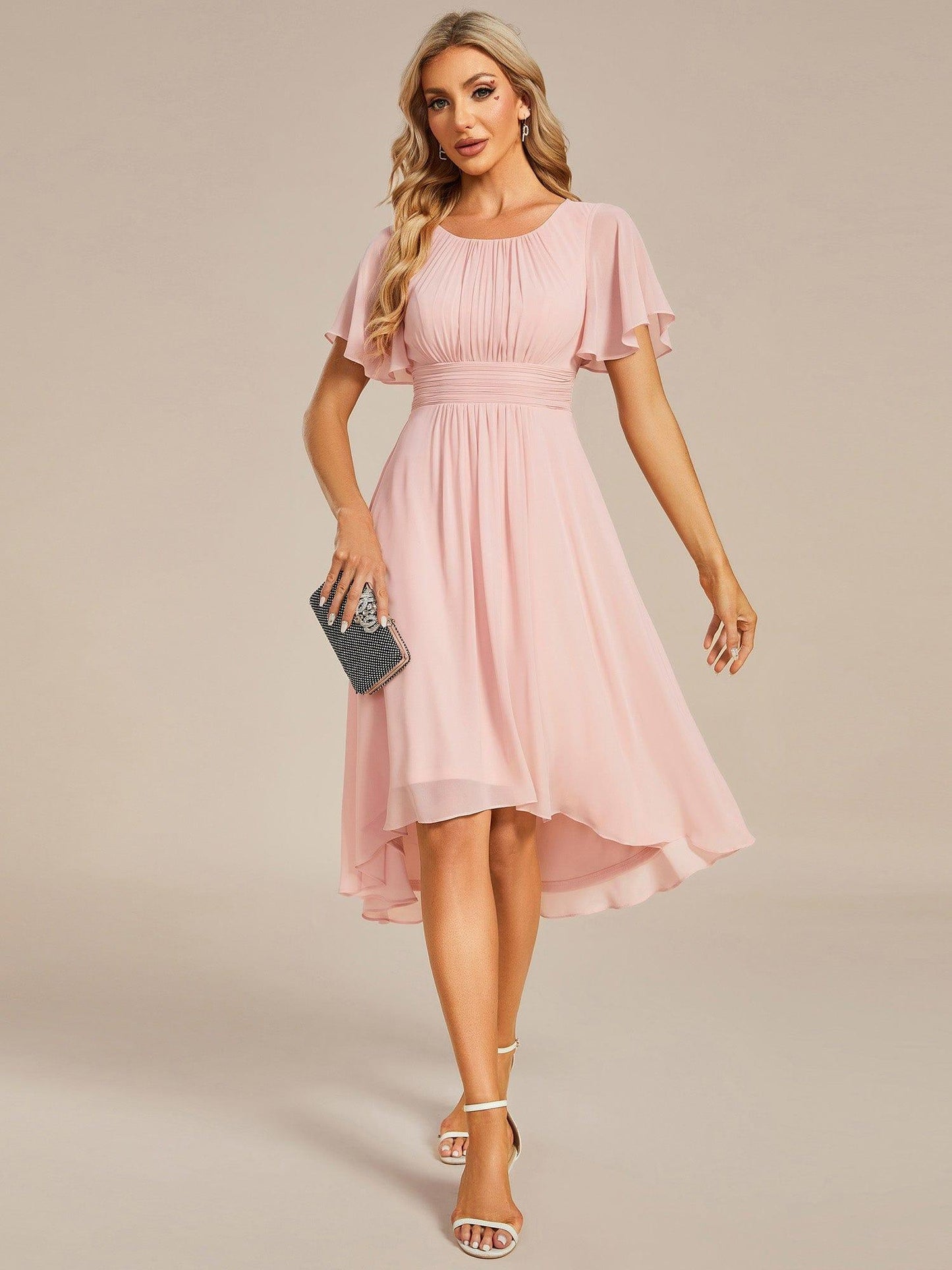 ever EDEN|Flowy Chiffon Round Neckline A-Line Knee Length Wedding Guest Dress