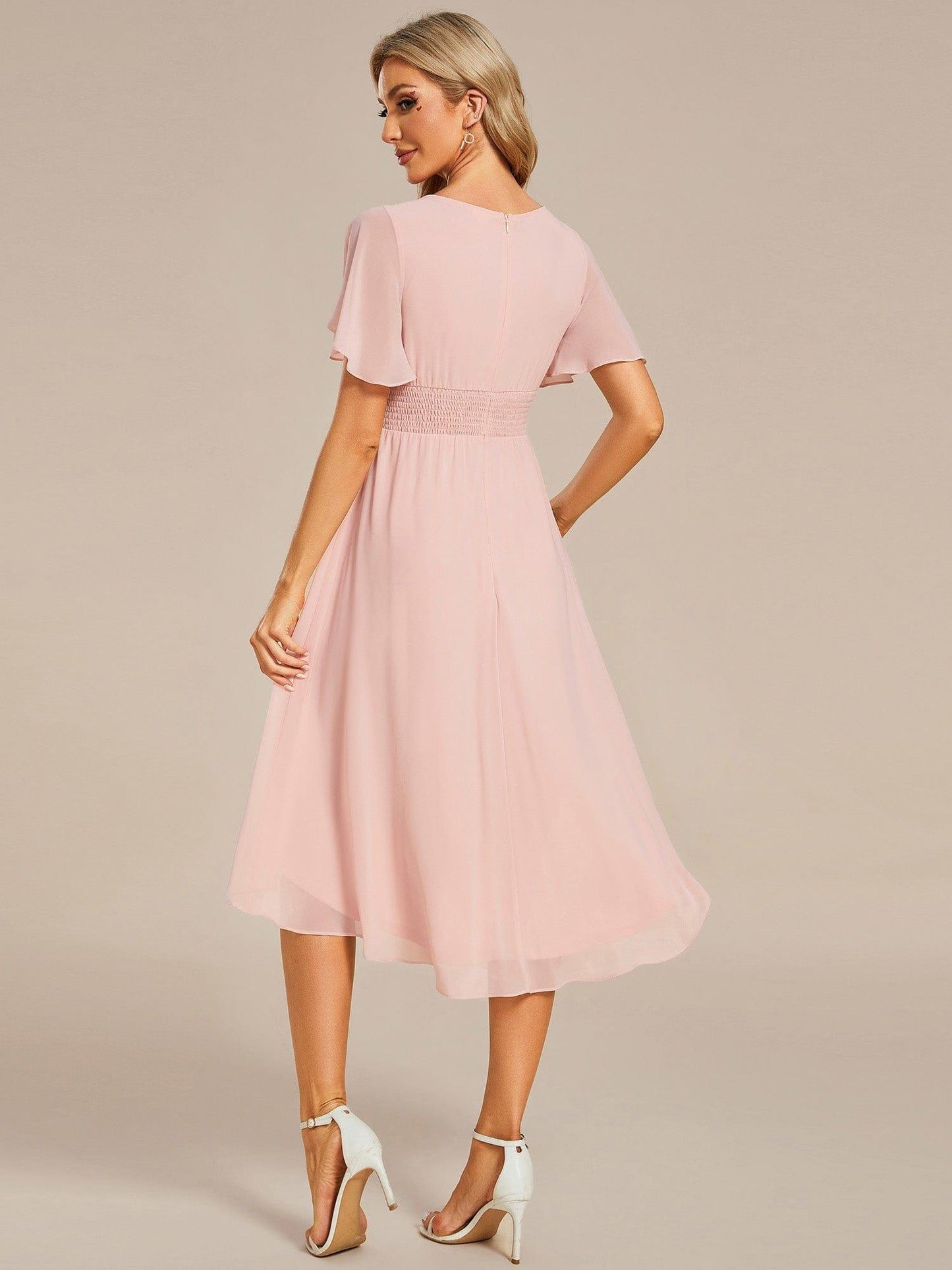 ever EDEN|Flowy Chiffon Round Neckline A-Line Knee Length Wedding Guest Dress