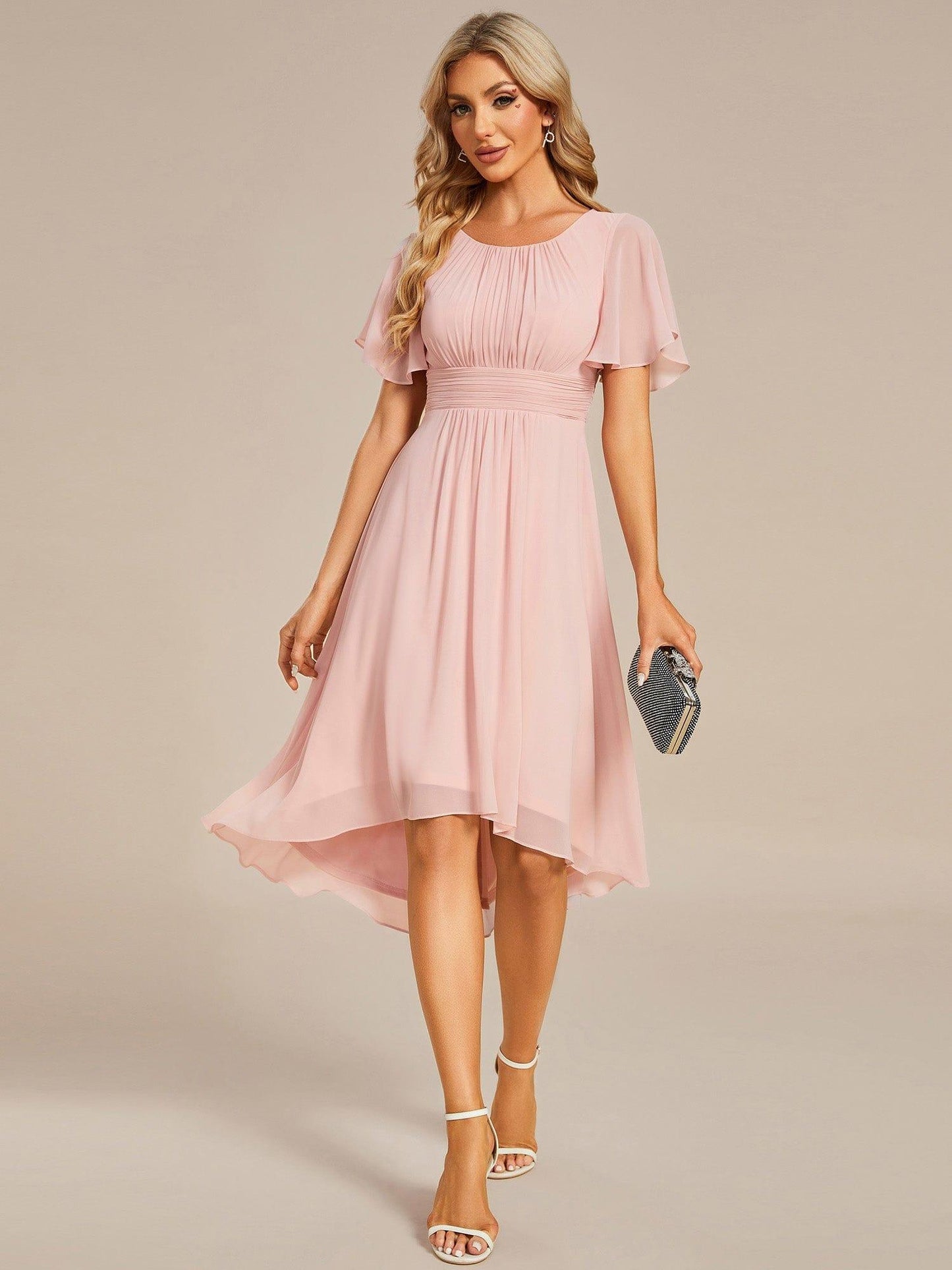 ever EDEN|Flowy Chiffon Round Neckline A-Line Knee Length Wedding Guest Dress