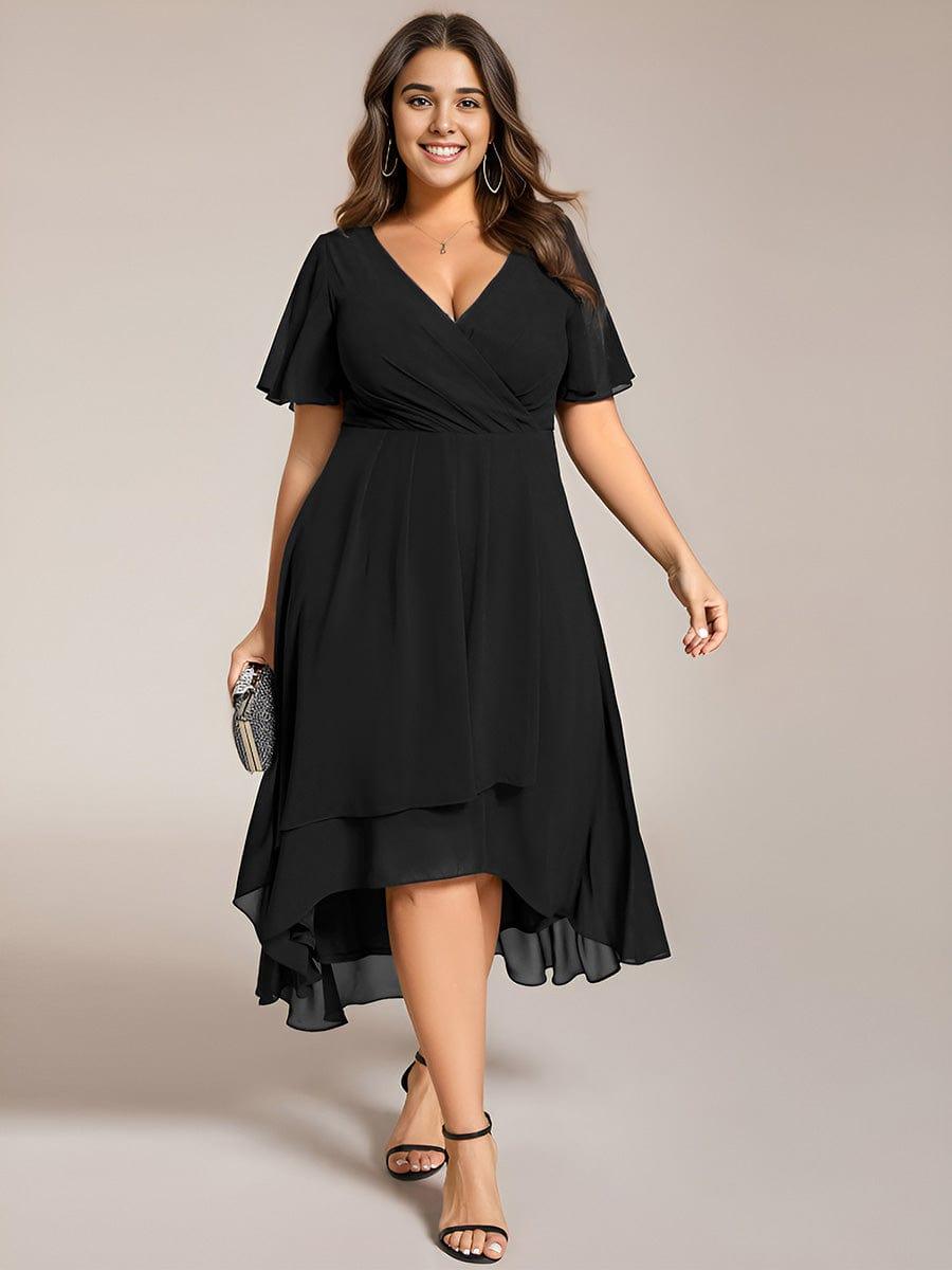 pretty LARK|Plus Size Chiffon Short Sleeve High-Low Wedding Guest Dress