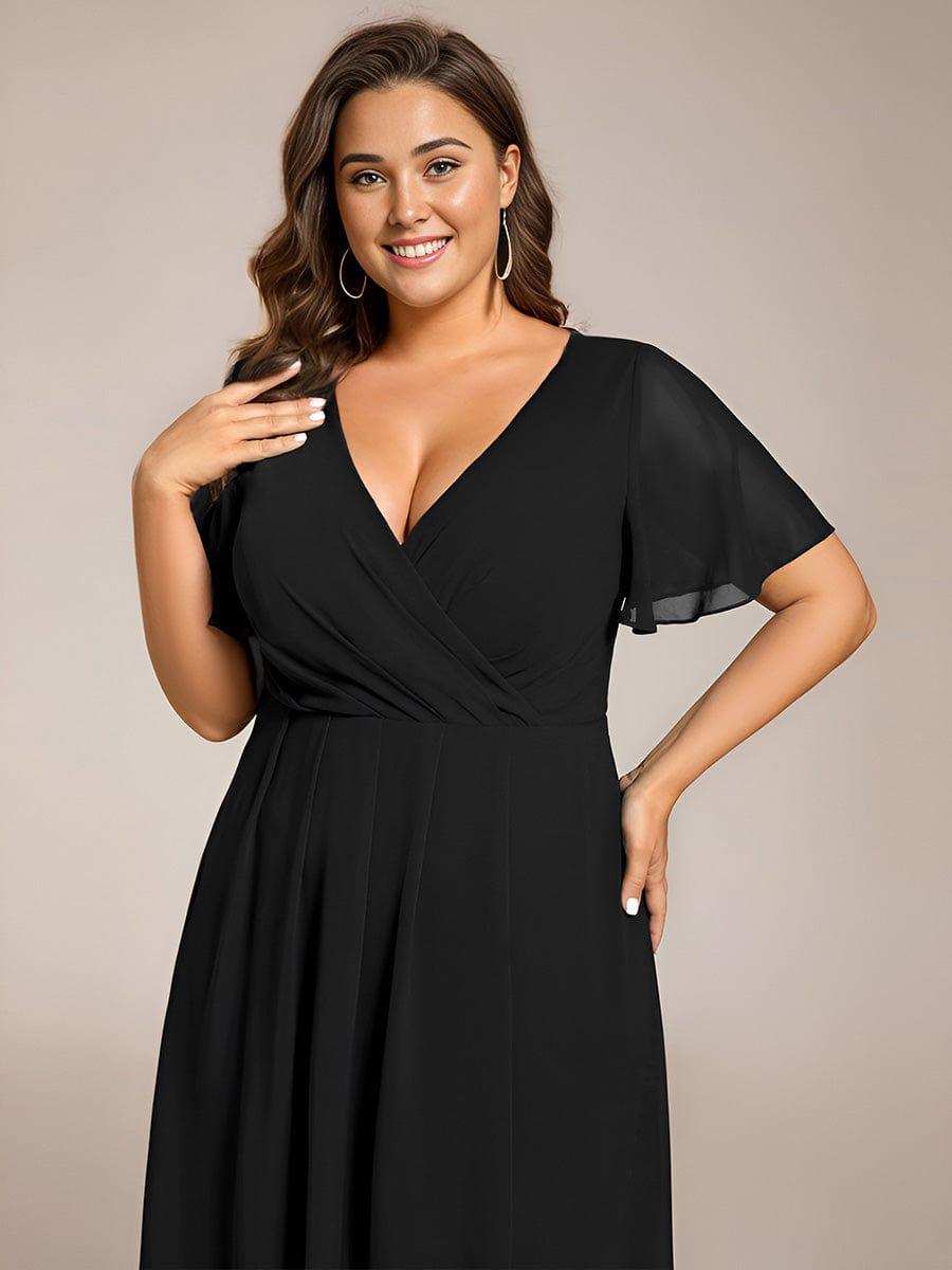 pretty LARK|Plus Size Chiffon Short Sleeve High-Low Wedding Guest Dress