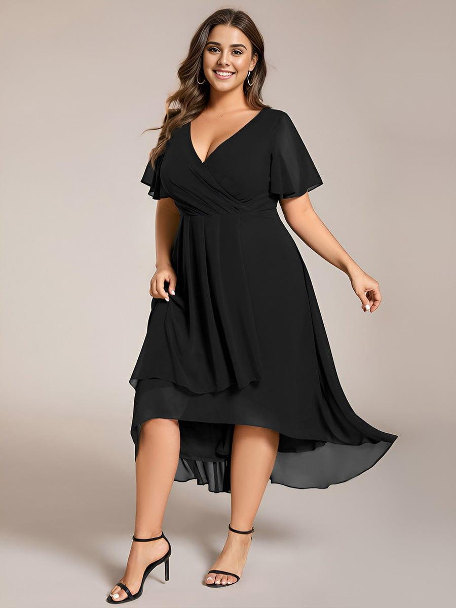 pretty LARK|Plus Size Chiffon Short Sleeve High-Low Wedding Guest Dress
