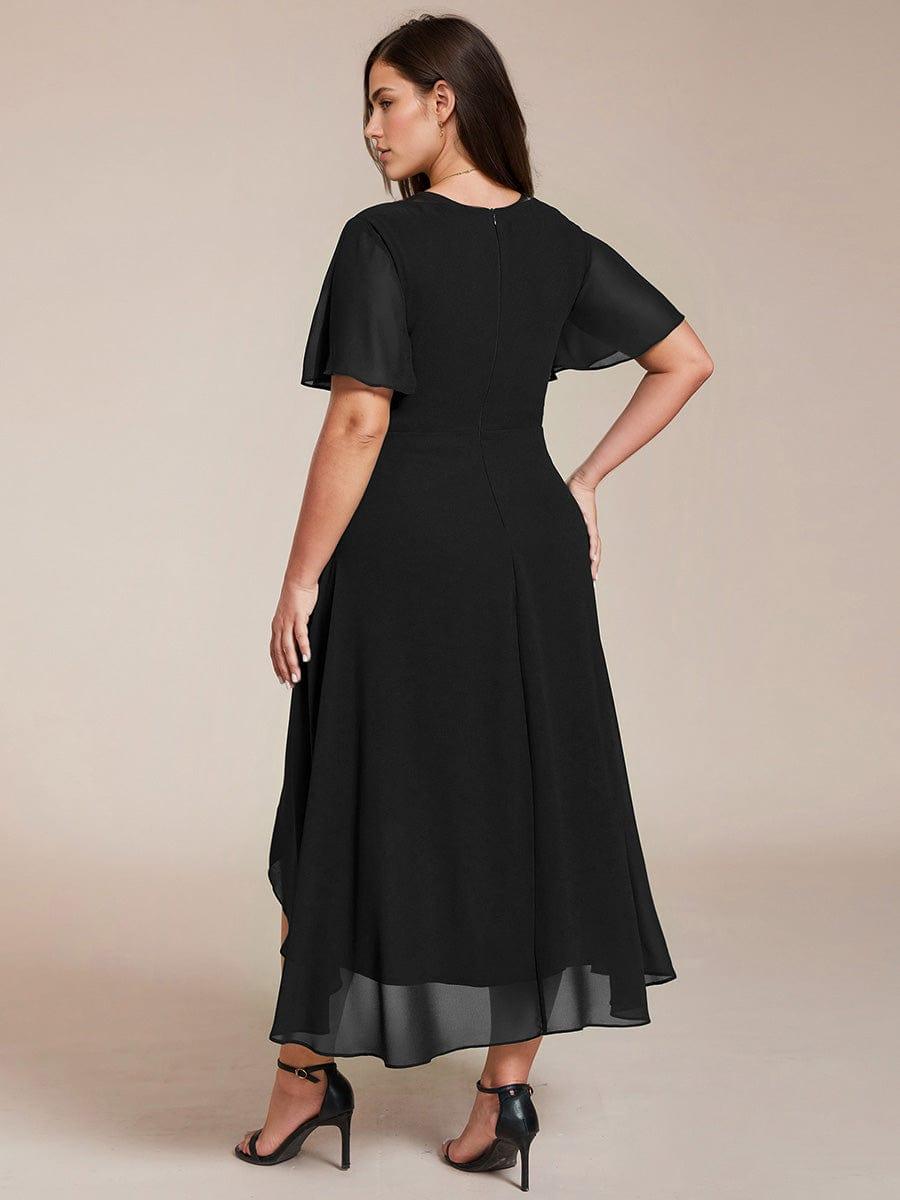 pretty LARK|Plus Size Chiffon Short Sleeve High-Low Wedding Guest Dress