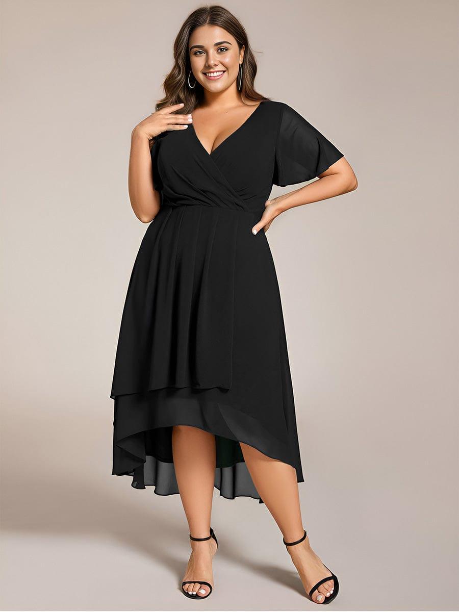 pretty LARK|Plus Size Chiffon Short Sleeve High-Low Wedding Guest Dress