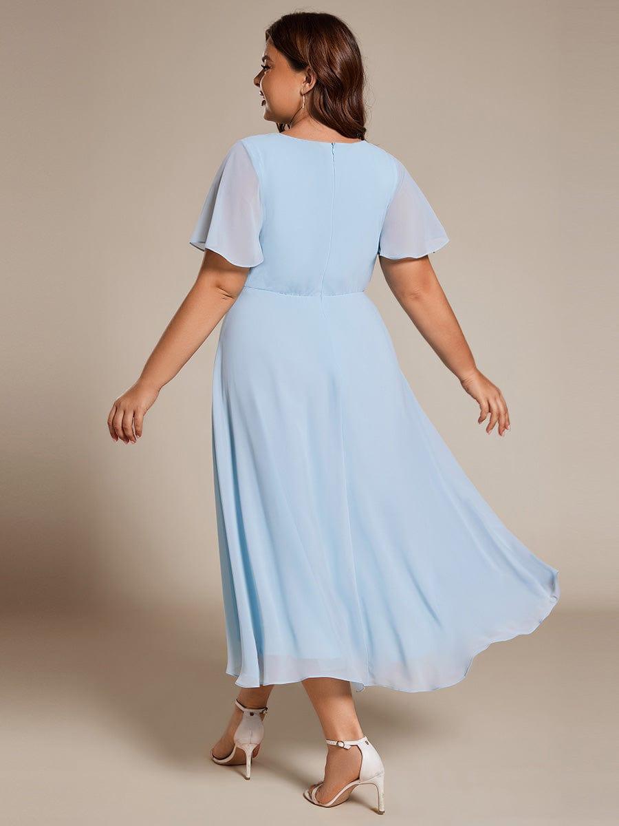 pretty LARK|Plus Size Chiffon Short Sleeve High-Low Wedding Guest Dress