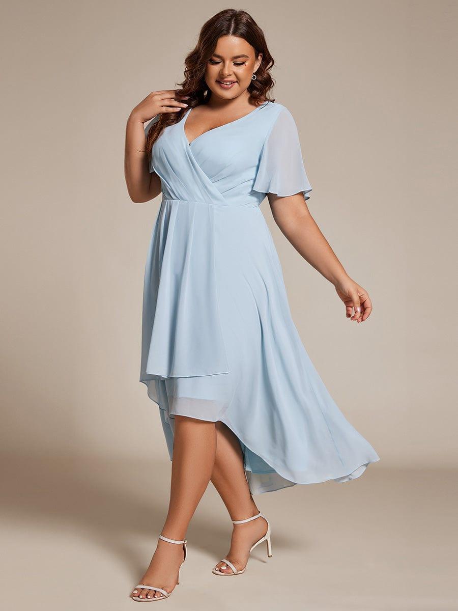 pretty LARK|Plus Size Chiffon Short Sleeve High-Low Wedding Guest Dress