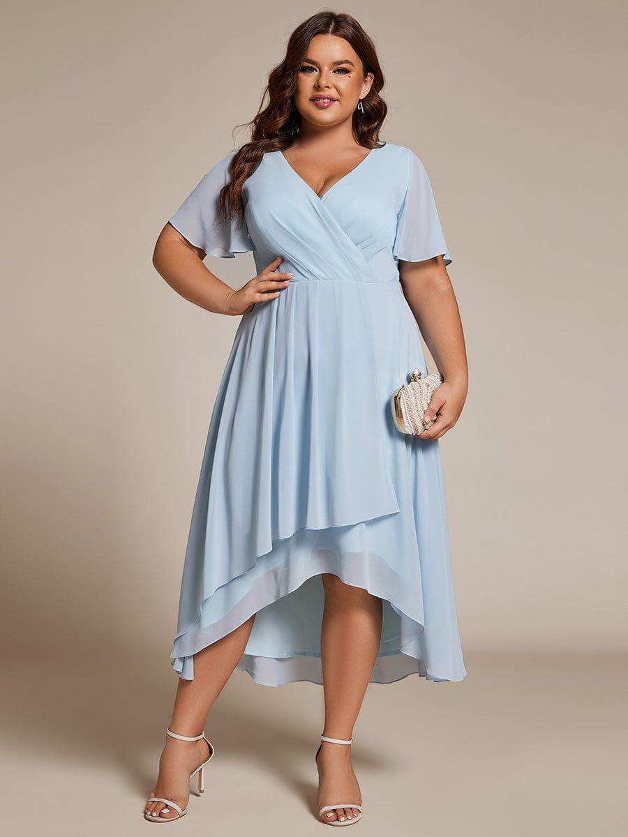 pretty LARK|Plus Size Chiffon Short Sleeve High-Low Wedding Guest Dress